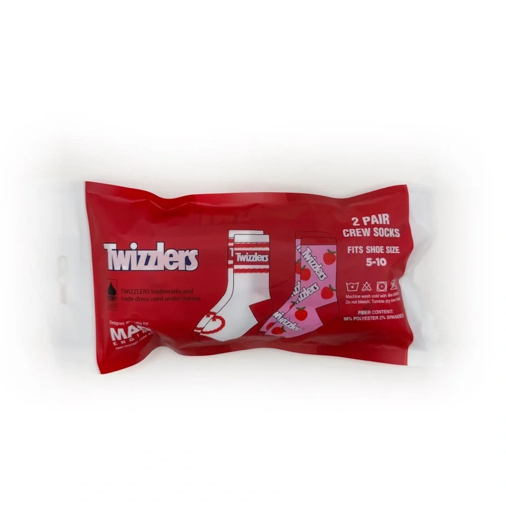 Twizzlers Strawberry Twists Candy Crew Socks Womens Gift Set 2 Pairs Red White